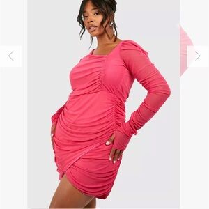 Boohoo - Barbie Pink Plus Ruched Mesh Dress